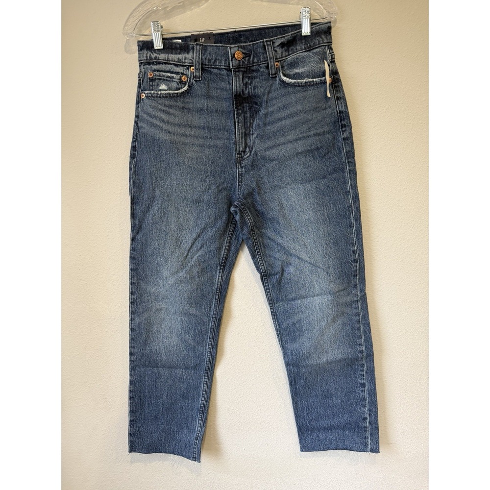 Gap Women's Sky High Rise Distressed Cheeky Straight Jeans, 29 8S Raw Ankle